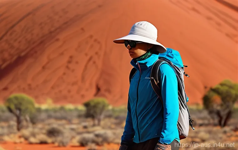 울룰루 에어즈 락  방문 시 주의사항 - **Prompt: Uluru Cultural Respect and Sacred Observation**
    "A respectful female traveler, in her ...