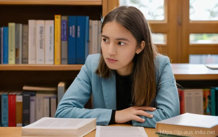 호주 영어 시험 IELTS PTE  비교 - **Prompt:** "A young woman, neatly dressed in a smart casual outfit, sits thoughtfully at a well-lit...